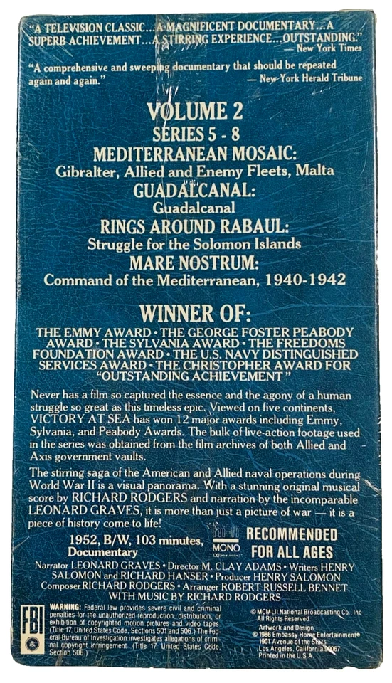 Victory At Sea Vol 2 Series 5-8 VHS (1952) NEW SEALED WATERMARK BLACK & WHITE - Image 2 of 4