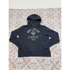 Hollister Co 1922 Graphic Hoodie Navy Blue Pullover Sweatshirt Mens Medium