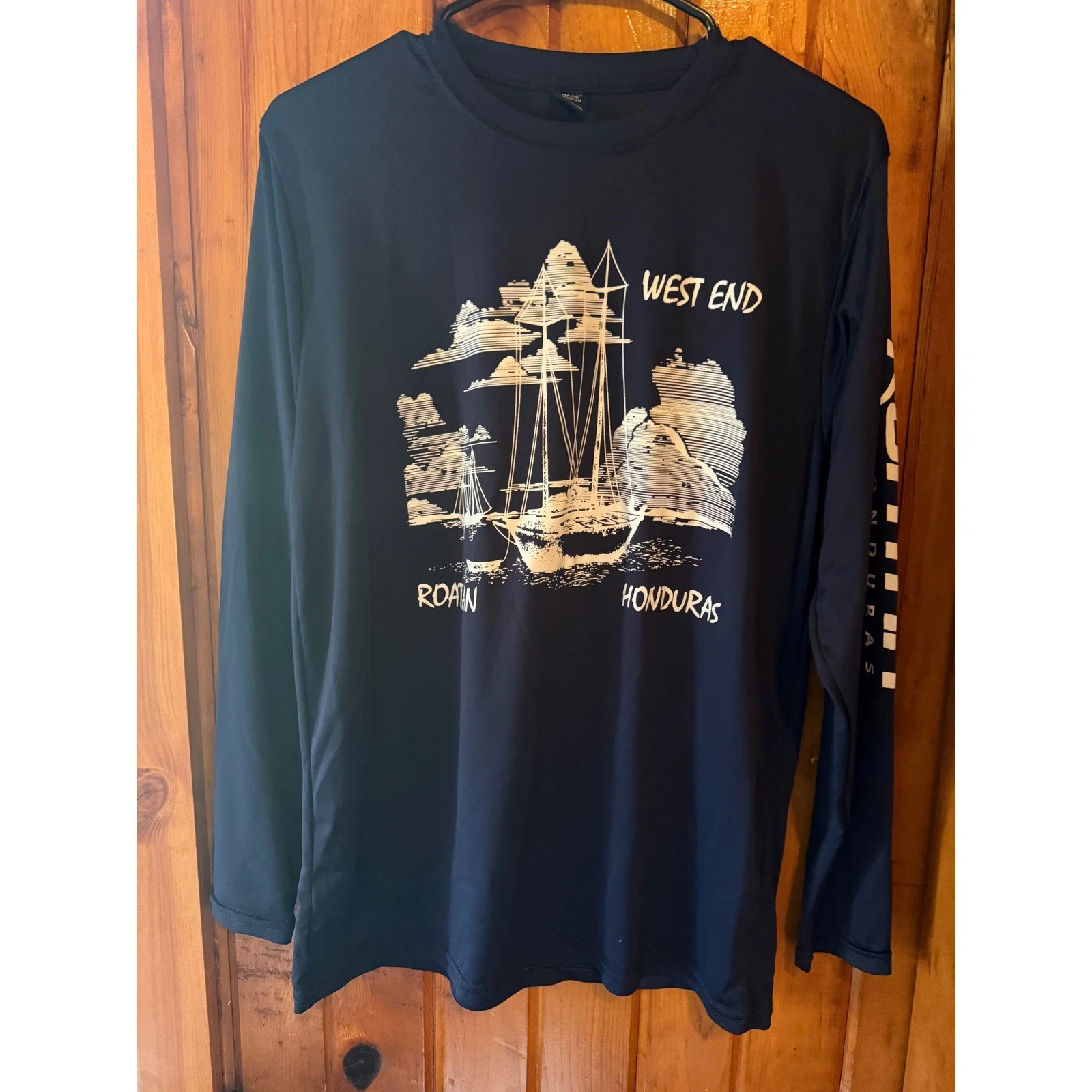 West End Roatan Honduras Long Sleeve T-Shirt Graphic Sailing Boat Mens