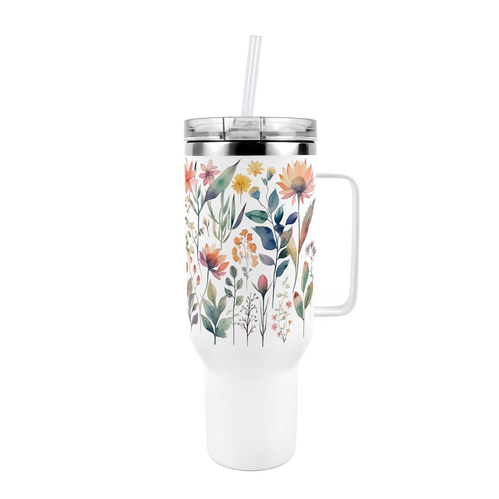 40oz Stainless Steel XL Travel Cup with Straw and Lid - Pastel Flowers