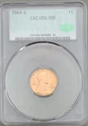 1954 S Lincoln Penny CAC MS 63 RD One Cent