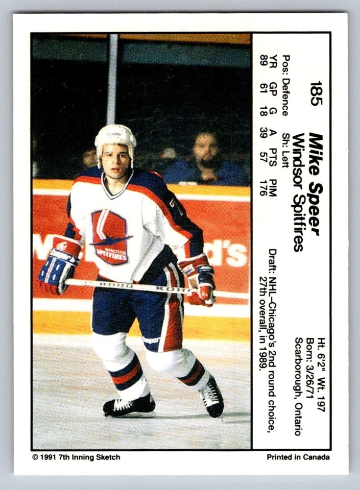 1990-91 7th Inning Sketch OHL - Mike Speer #185 (RC) - Image 2 of 2