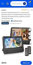 WONNIE Portable DVD Player For Car 7.5" Dual Screen AV Out  In USB SD MP3 CD