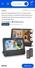 WONNIE Portable DVD Player For Car 7.5" Dual Screen AV Out & In USB SD MP3 CD
