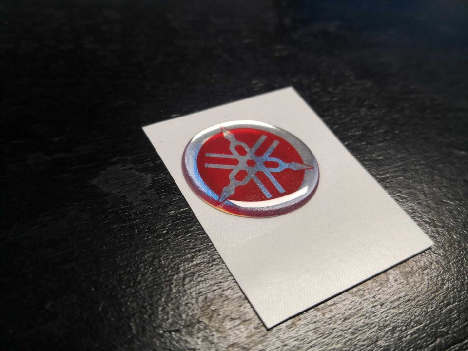 1 Adhesive Tuning Fork Red & Chrome 3D Resin 1 3/16in Tmax Xmax R1 R6 ...