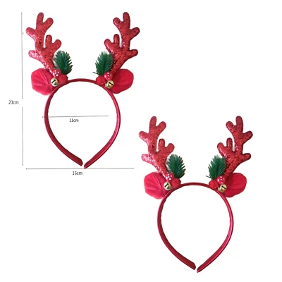 MARKENLOS 2 schöne Rot glitzernde Haarreif Weihnachten Nikolaus Elch Geweih Kopfschmuck