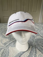 BMW Motorsport Cap Hat Unisex White With Red And Blue Wavy Lines Adjustable