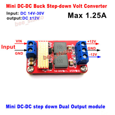 Mini DC-DC Buck Step-Down Volt Power Converter DC15v-30v 24v to ±12V Dual Output