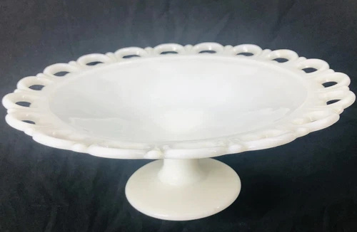 Anchor Hocking White Milk Glass Footed Compote Old Colony Open Lace Edge VTG.