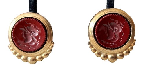 Ben Amun Greek Warrior Intaglio Necklace Clip Earrings Set 24K Gold Plated - Picture 9 of 19