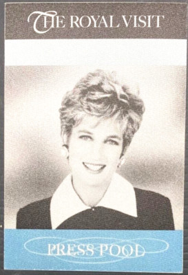 Princess Diana Press Pass from the 1996 Visit to Chicago - Press Pool