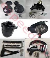 Black SBC Complete Front Pulley Drive Kit Billet Brackets W/P Alt P/S Pump LWP