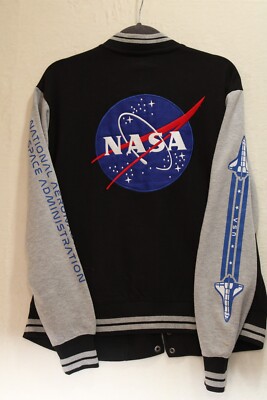 NASA Knit Embroidered Logo Jacket Men's Small 88 Brand Blk w Gray Sleeves Space