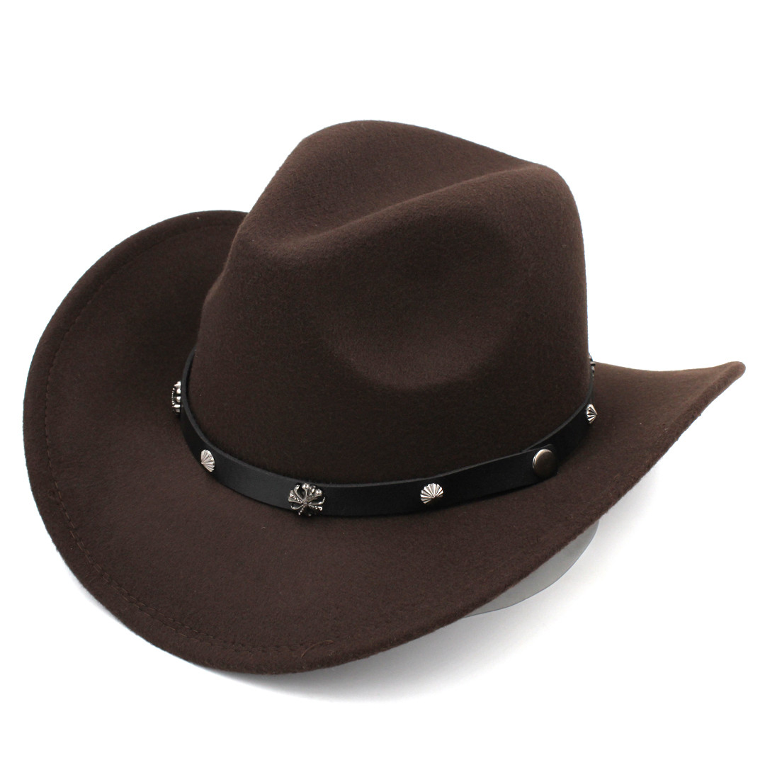 Women Men Wool Blend Western Cowboy Hats Wide Brim Cap Alloy  display picture 2