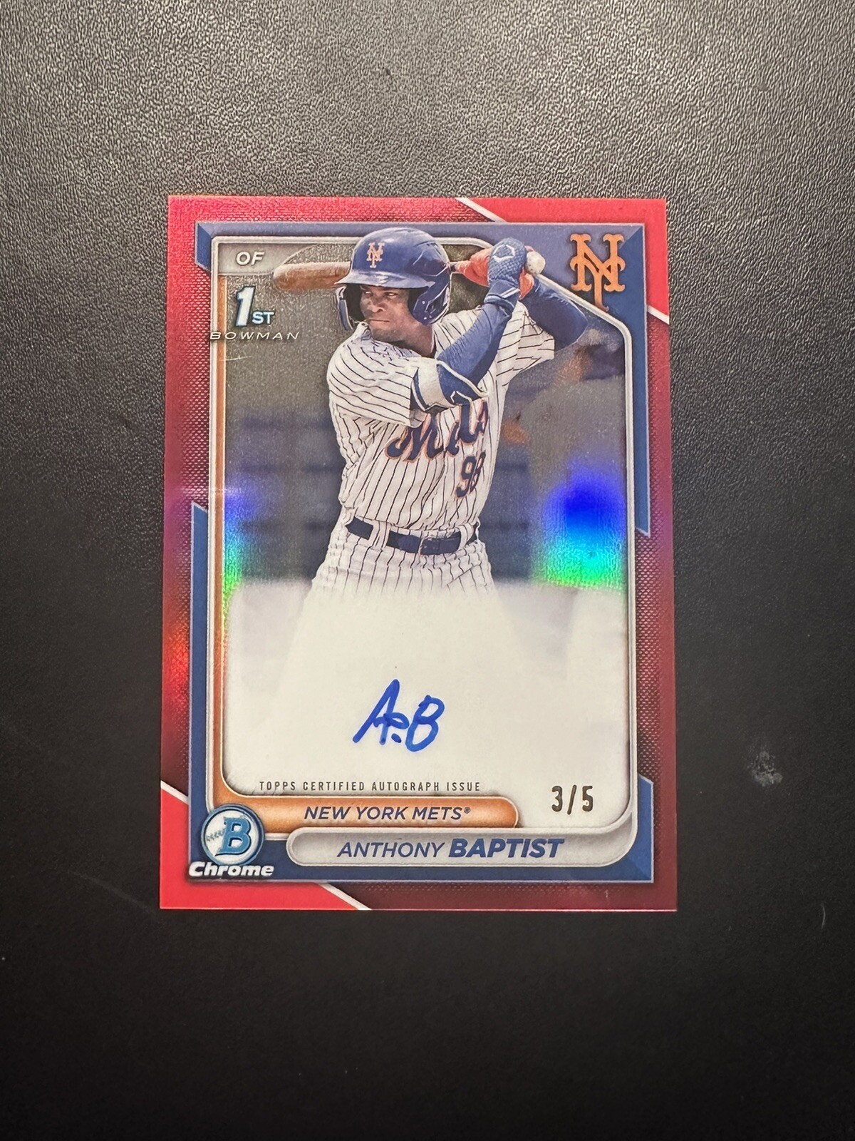 ANTHONY BAPTIST 2024 BOWMAN CHROME 1ST RED REFRACTOR AUTO 3/5 METS