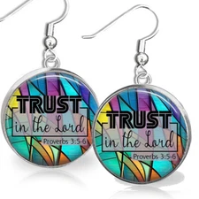 Proverbs 3:5-6 Trust In The Lord  Earrings Faux Stained Glass Art Bible Verse