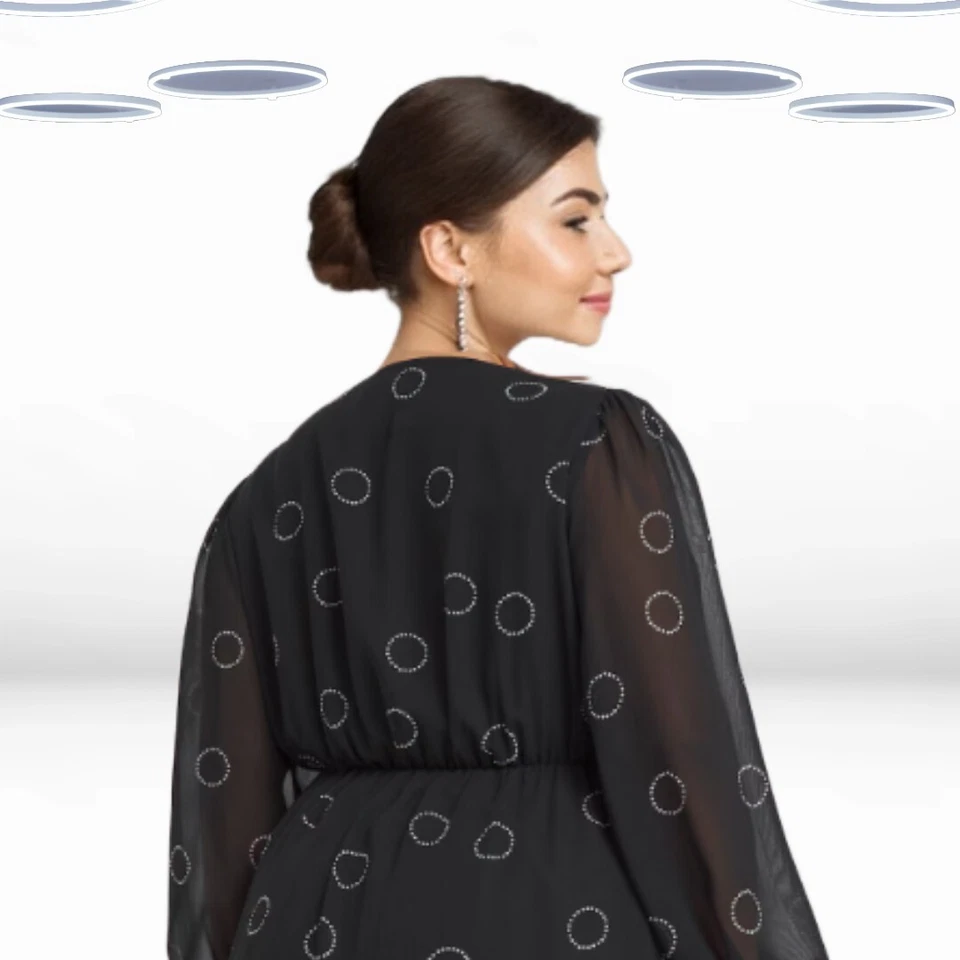 Ex Simply Be Women's Plus Size Spot Print Georgette Skater Dress in Black - Image 4 of 4