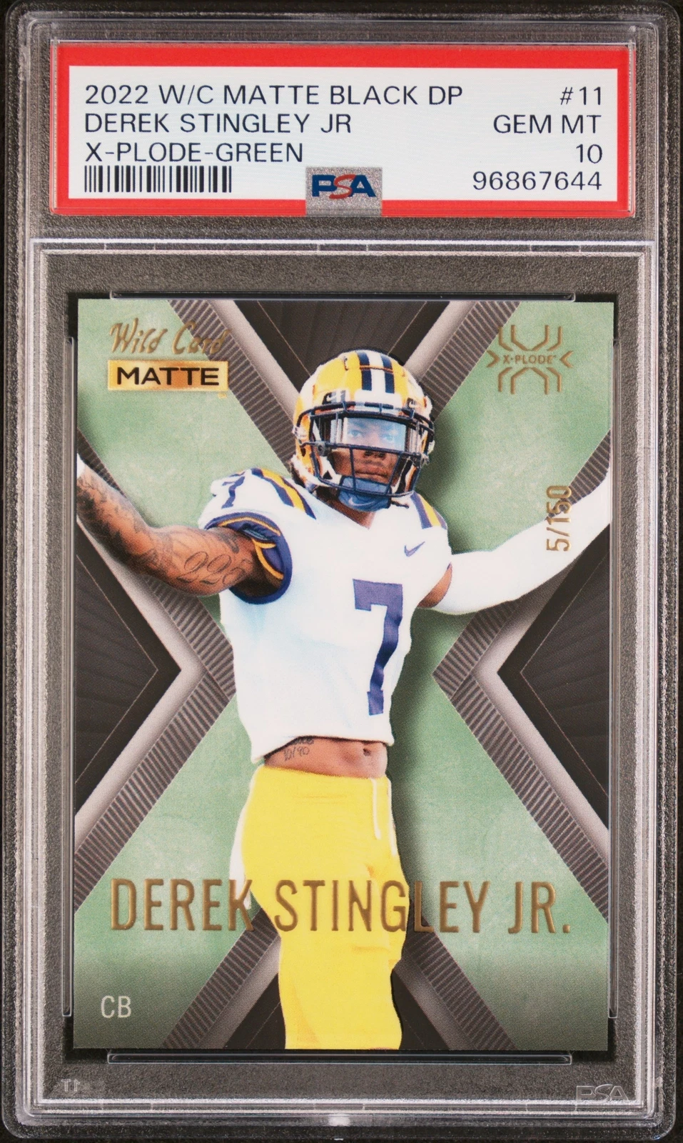 Derek Stingley Jr. Wild Card Matte Black Draft Pick X-Plode #11 Green