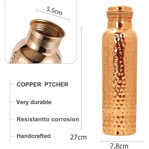 Pure Copper Water Bottle Hammered For Health Benefits 1 ltr- Set of 2 - Bild 4 von 4