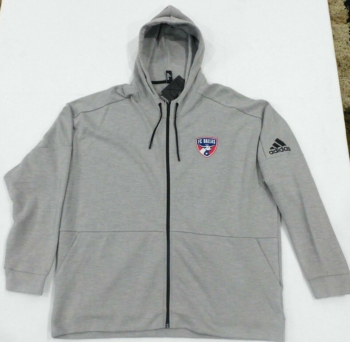 Adidas MLS FC Dallas ID Stadium Full Zip Hoodie FJ1969 Gray Men's Size 3XL  NEW