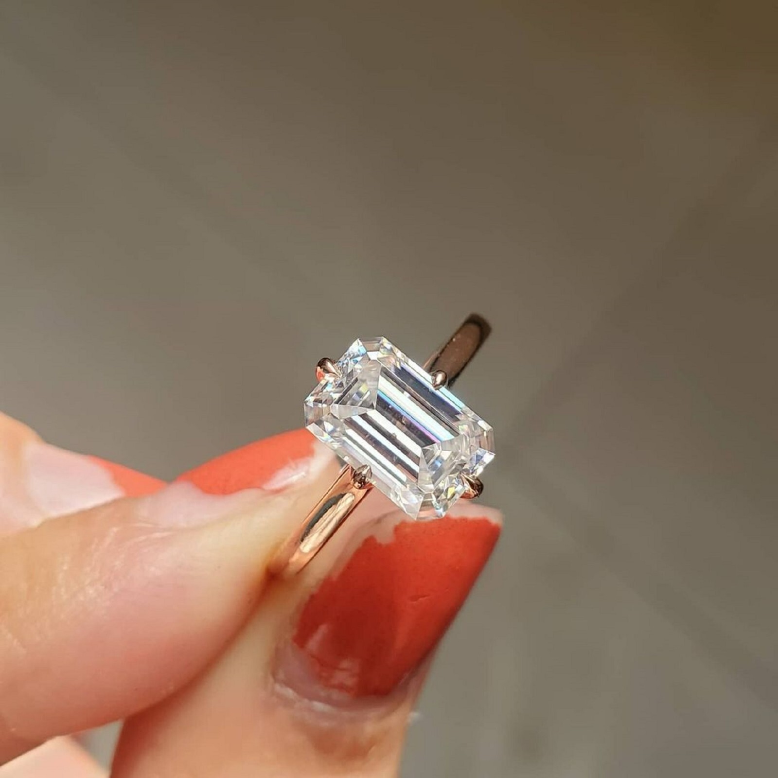 Solitaire Engagement Ring Emerald Cut Moissanite Wedding Ring Anniversary Gifts-image