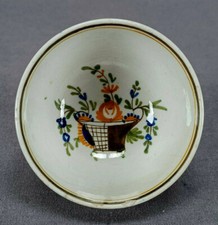 British Enamelled Orange Ocher & Blue Floral Basket Child's Size Tea Bowl C.1810