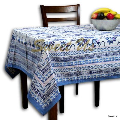 Cotton Block Print Tablecloth Rectangle 60x90 inches Coral Peach White Cotton Block Print Tablecloth Rectangle 60x90 inches Coral Peach White