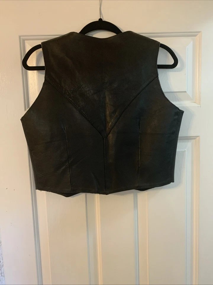 Interstate Leather Motorcycle Vest Women’s Lrg Snap Buttons Chain Extenders Blk - Image 4 of 4