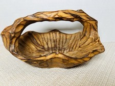 Vintage Wooden Burl Folk Art Hand Carved Handle Basket Rustic Country BEAUTIFUL