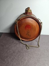Vintage Hand Made Wooden Bottle Canteen Round 6" X 4.5" Decorative 