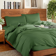 King Duvet Cover Set 3 Piece 100 Cotton Olive Green 104x90" 2 Pillowcases