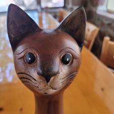 Vintage Wooden Carved Cat Modern Primitive Folk Art Retro 15' tall Mid Century