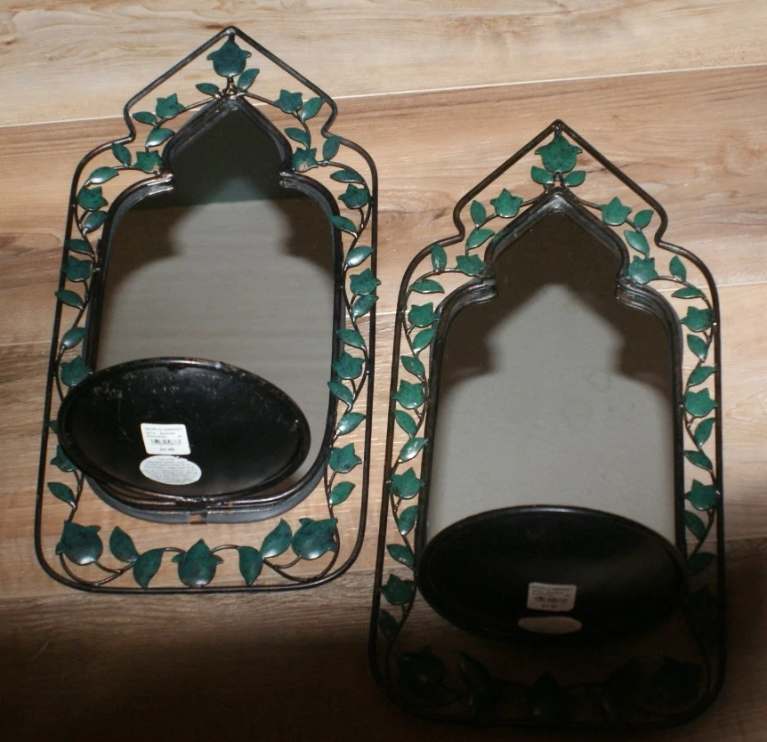 2个镜面烛台壁挂式壁灯带装饰绿色藤蔓 — 第 4/4 张图片