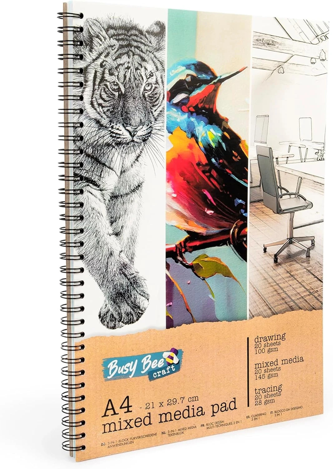 A4 Paper Sketchbook, Ideal for Watercolour, Acrylic Paint & Drawing - Essential