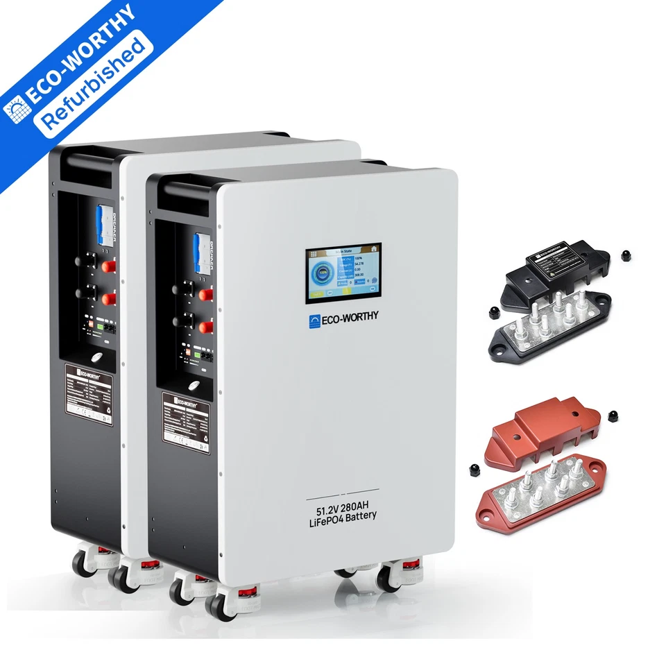 ECO-WORTHY 2Pcs 14kWh 48V 280AH LiFePO4 Battery Vertical Standing Solar Backup