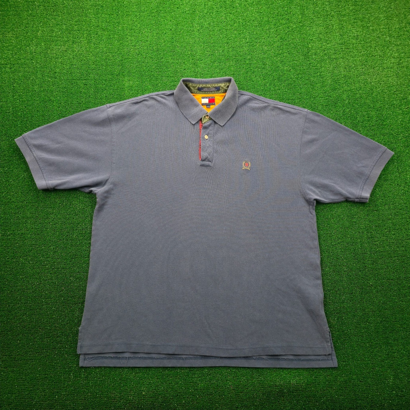 Tommy Hilfiger Polo Shirt Mens XL Blue Crest Logo Embroidered Pique Vintage 90s