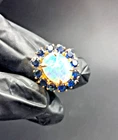 3Ct Oval Natural Fire Opal/Sapphire Halo Engagement Ring 14k Yellow Gold Plated