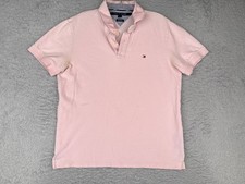 Tommy Hilfiger Polo Shirt Men Medium Pink Cotton Custom Fit Short Sleeve READ