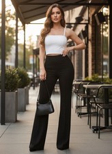 Womens High-Waisted Flared Pants High Waist Stretchy Bootcut Pants for Casual a