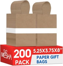 MESHA Kraft Gift Bags 200 Pack 5.25x3.75x8 Inch Small Brown Paper Bags with
