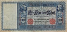 100 marek, 7 lutego 1908, banknot Rzeszy w dobrym stanie
