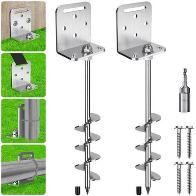2-Pack 18'' Screw-In Ground Anchors Trampoline Earth Anchor Stakes Kit w/ V Hook