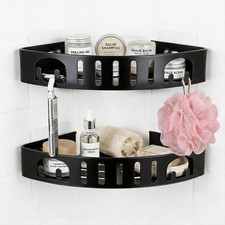 Adhesive Corner Shower Caddy with Hooks,No Drill Aluminum Shower Shelf 2PCS