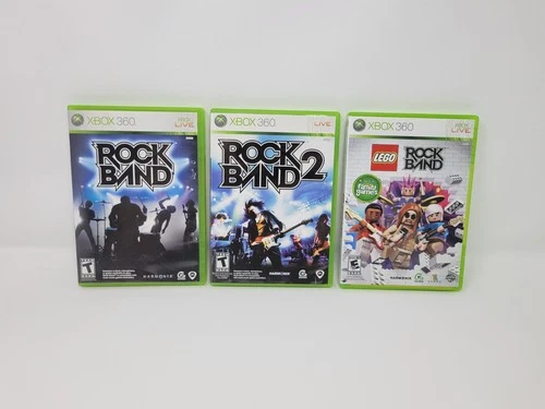 Lego Rockband + RB 1 + RB 2 Xbox 360 Lot Complete CIB Tested Free US Shipping