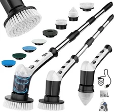 Cordless Spin Scrubber, Adjustable Handle, 8 Brush Heads for Bathroom &