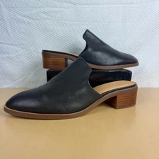 Crown Vintage Rydel Black Leather Slip on Low Heel Mules Shoes Womens Size 8.5