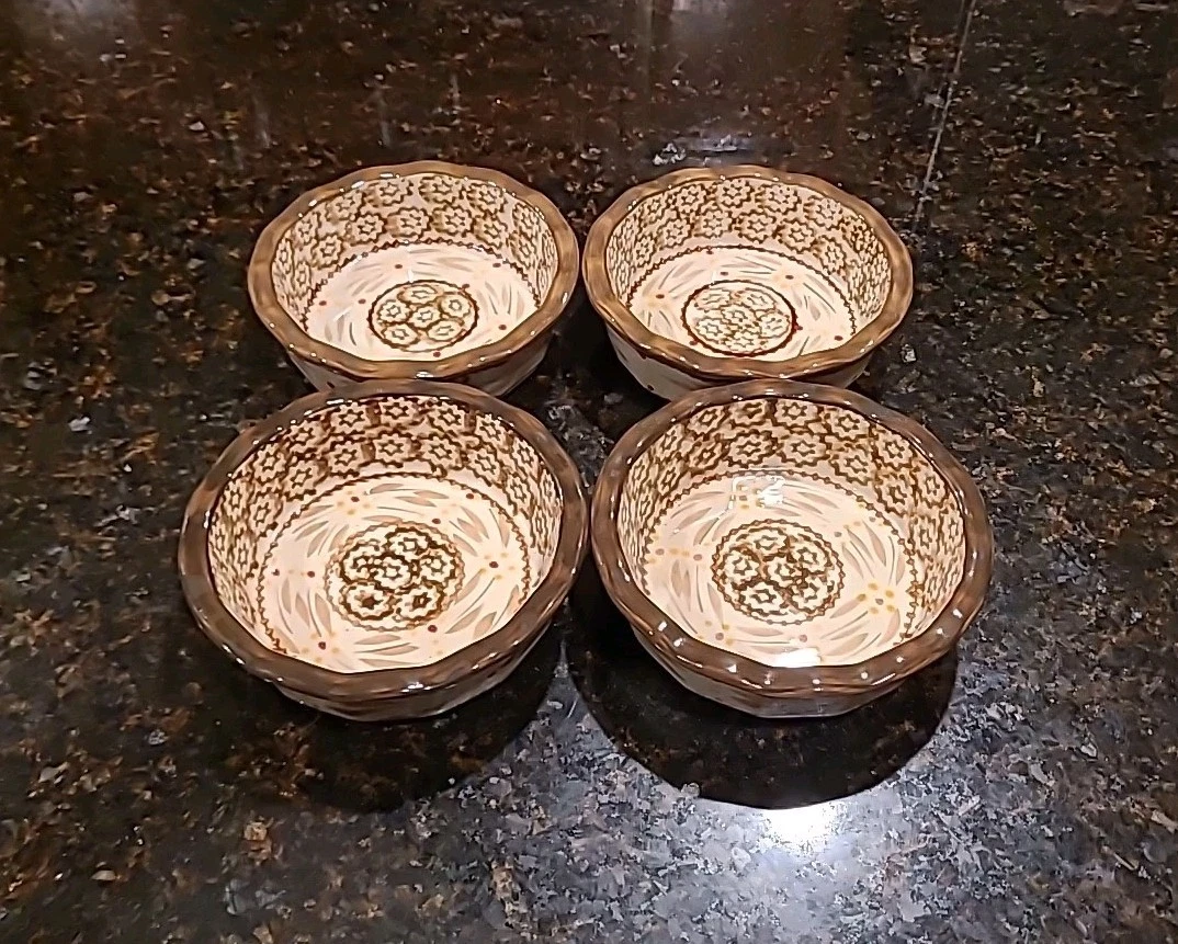 SET OF 4 Temptations by Tara OLD WORLD Brown Bakers, Mini Pie, Individual Bowls