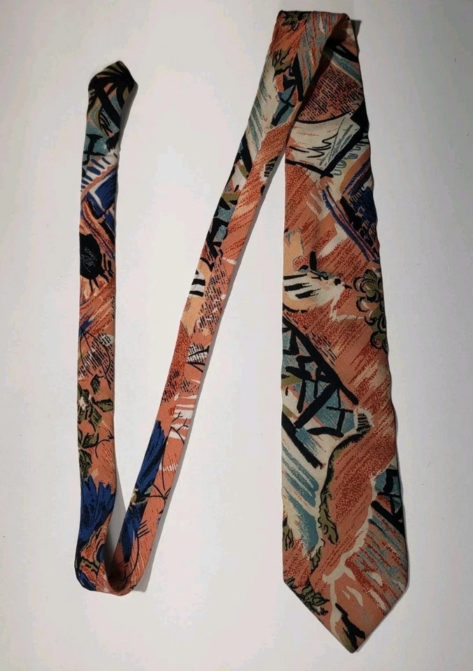 RARE Ultra Vtg Tie 54.25" 40s 50s 60s No Inner Liner Abstract Handmade USA - Image 3 of 4