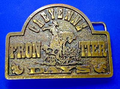 Cheyenne Frontier Days Rodeo Cowboy Bronco Busting Brass Tone Adezy Belt Buckle 
