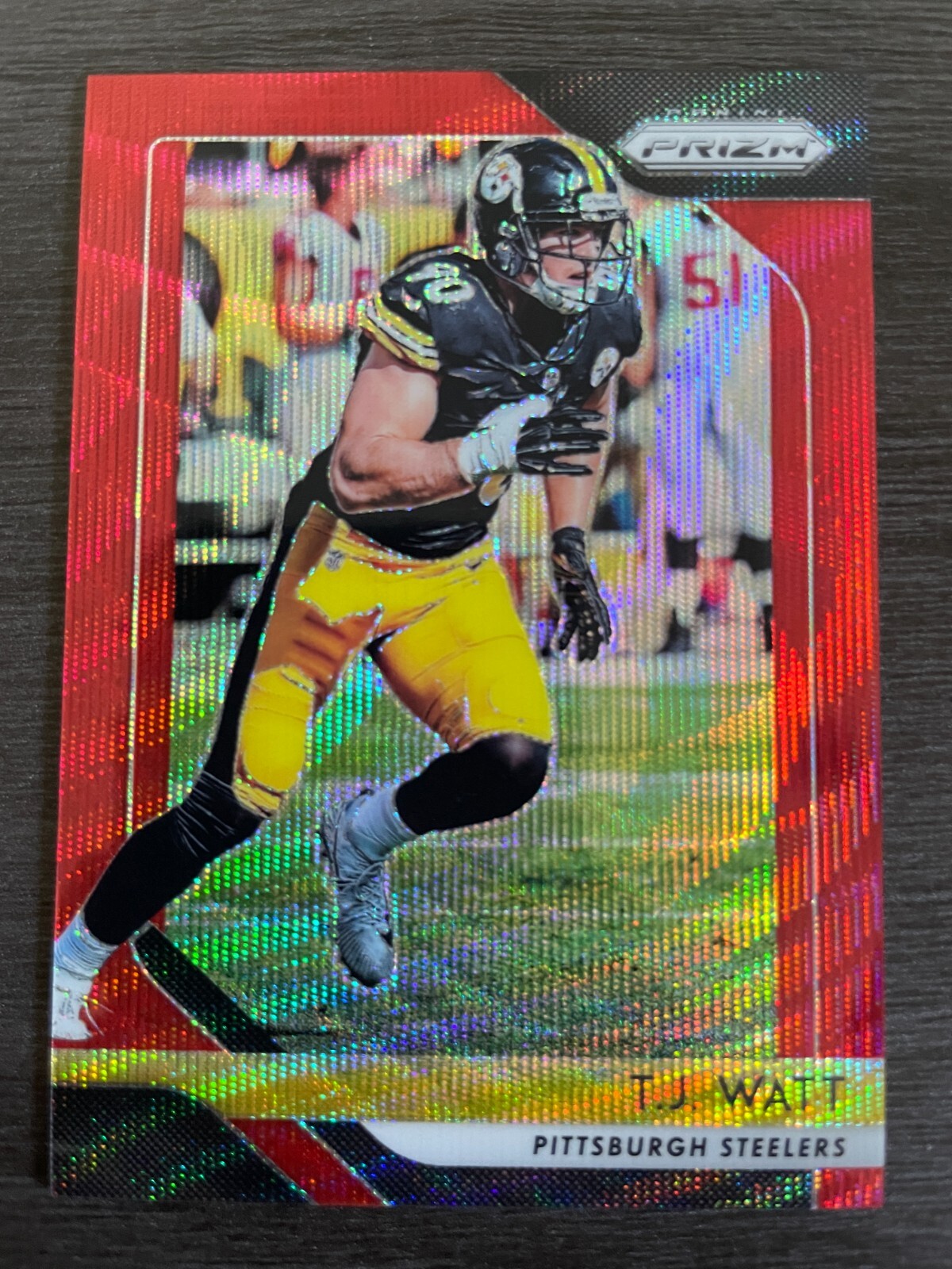 2018 Panini Prizm TJ Watt #34 Red Wave Prizm Pittsburgh Steelers serial /149